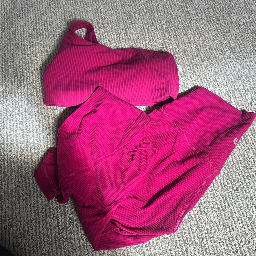 Pink Ribbed One-Shoulder Top and Leggings Set Lululemon